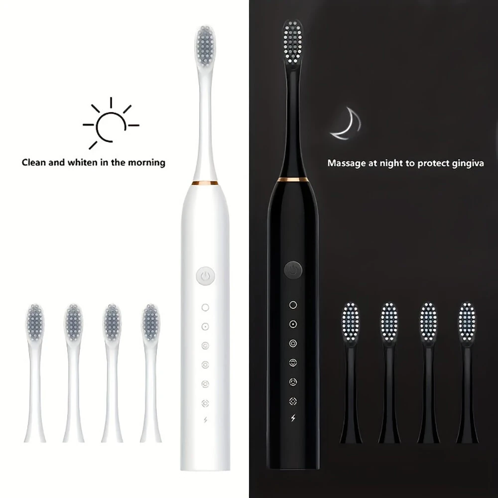 (image for) Ultrasonic Electric Toothbrush USB Charging Toothbrush for Adults Children Soft Bristles Portable Waterproof Brush Kit with 4 Brush Heads